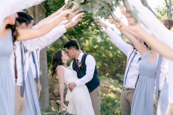 bride and groom with bridal party