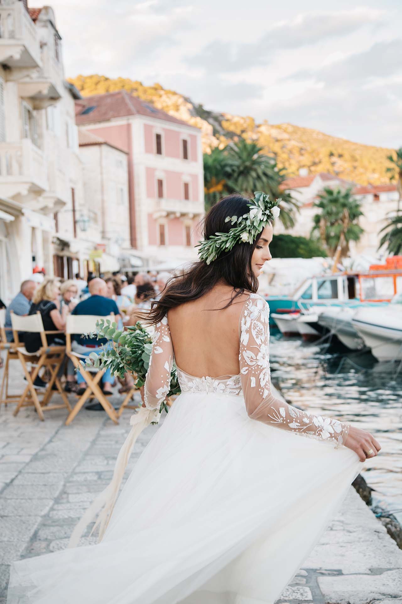 bride walking through town