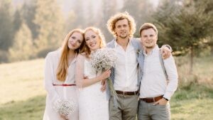 just married couple with friends