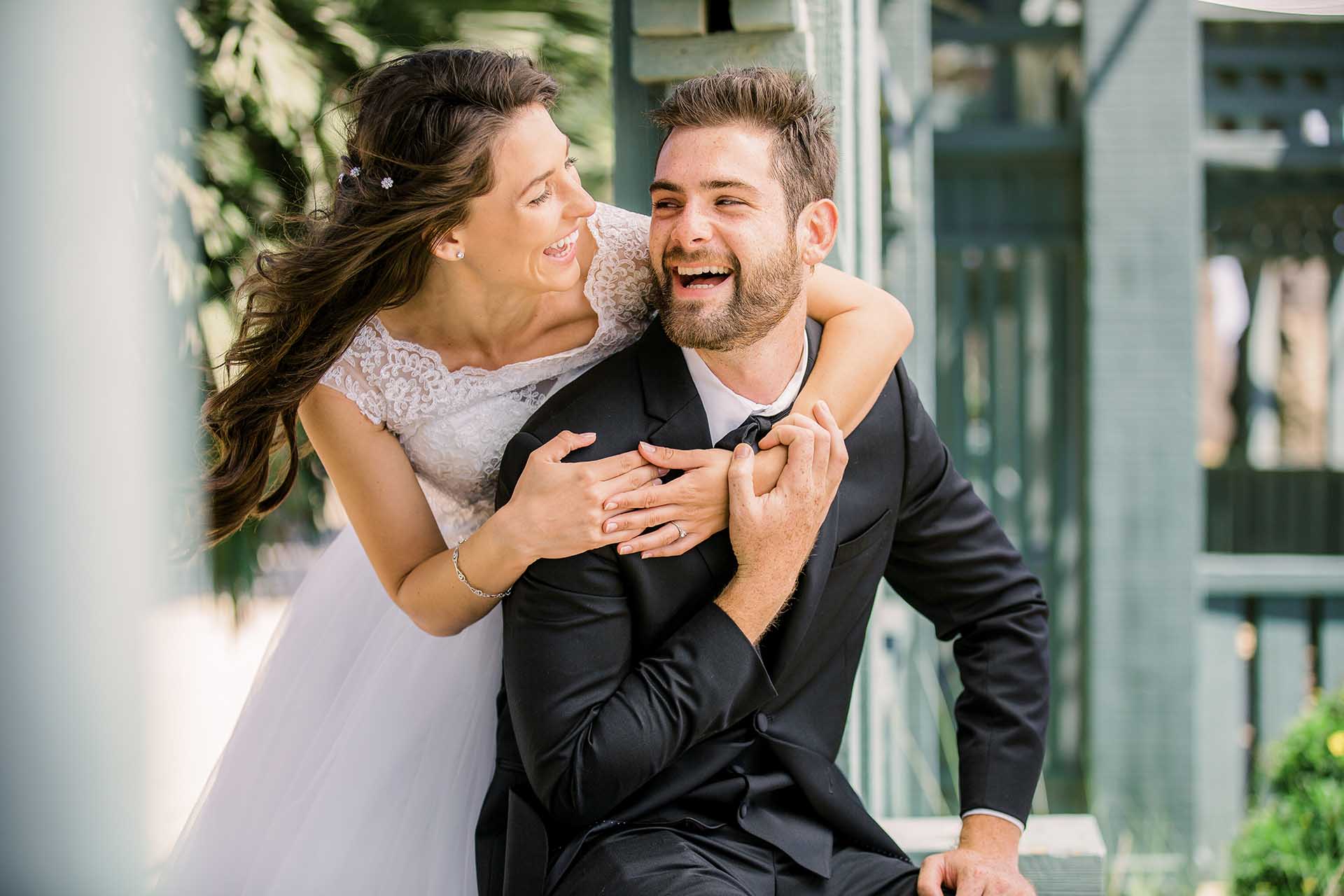 healthy happy husband wife newlyweds laughing and play hug and e