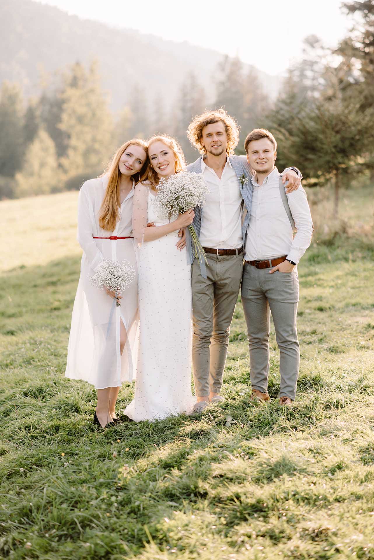 just married couple with friends